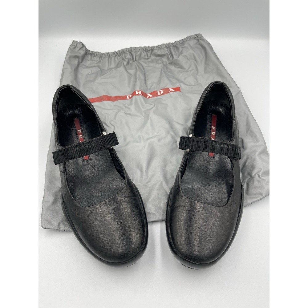 Prada Women's Black Leather Sport Vintage Mary Jane Walking Shoes - 35.5 - Picture 2 of 15